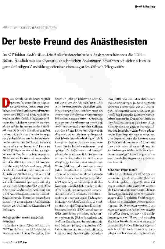 Vorschauseite 1: ANÄSTHESIETECHNISCHER ASSISTENT (ATA)Der beste Freund des Anästhesisten