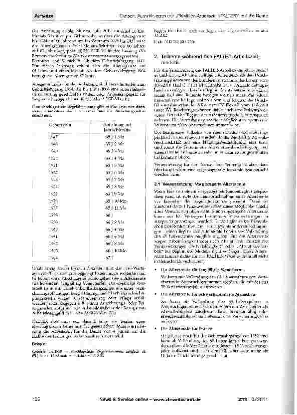 Vorschauseite 2: Auswirkungen der „Flexiblen Altersarbeitszeit (FALTER) auf die Rente aus der Deutschen Rentenversicherung und die Rente aus der Zusatzversorgung des öffentlichen Dienstes