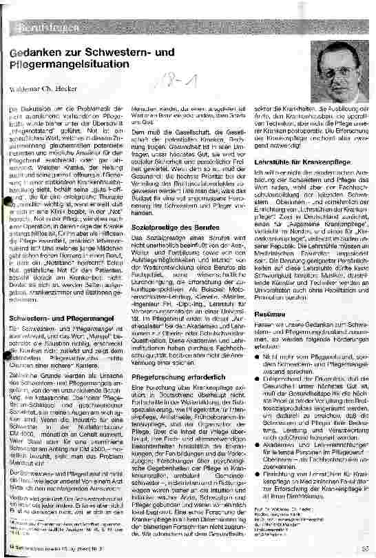 Vorschauseite 1: Gedanken zur Schwesternund Pflegermangelsituation