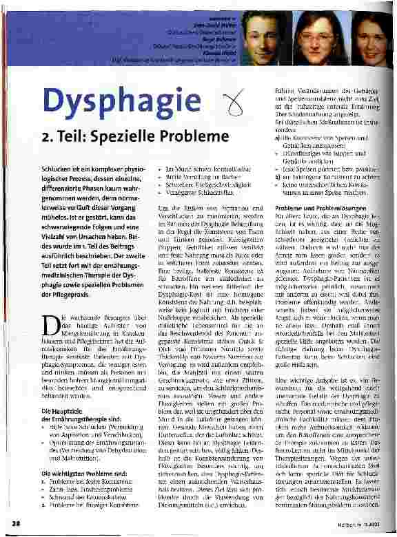 Vorschauseite 1: Dysphagie 2. Teil: spezielle Probleme