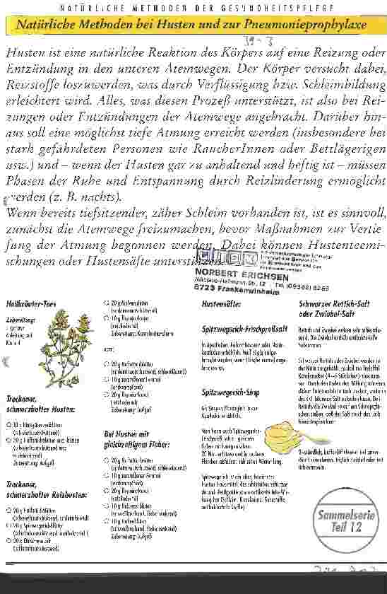 Vorschauseite 1: Natürliche Methoden der Gesundheitspflege Natürliche Methoden bei Husten und Pneumonieprophylaxe