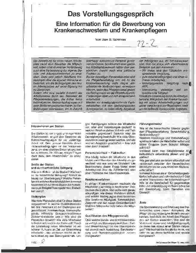 Vorschauseite 1: Das Vorstellungsgespräch - Eine Information für die Bewerbung von Krankenschwestern und Krankenpflegern