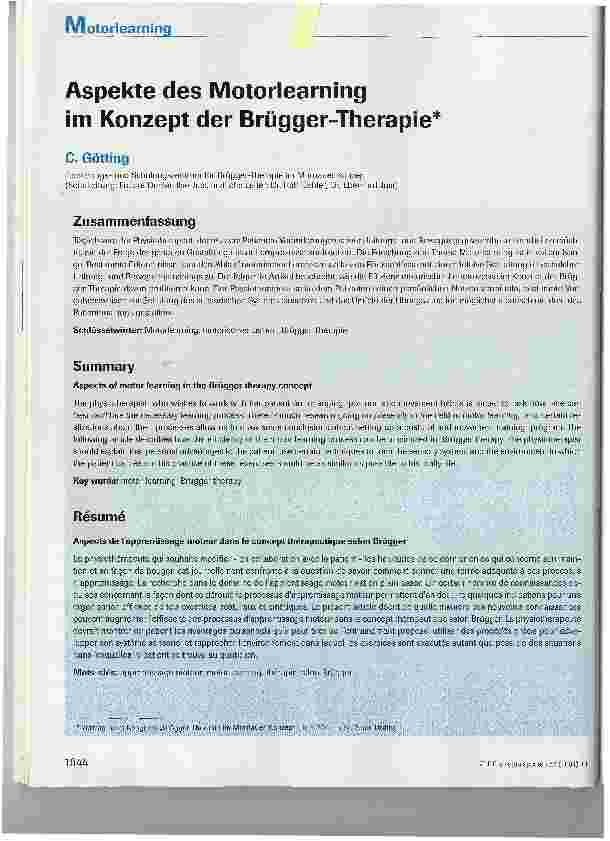 Vorschauseite 1: Aspekte des Motorlearningim Konzept der Brügger-Therapie