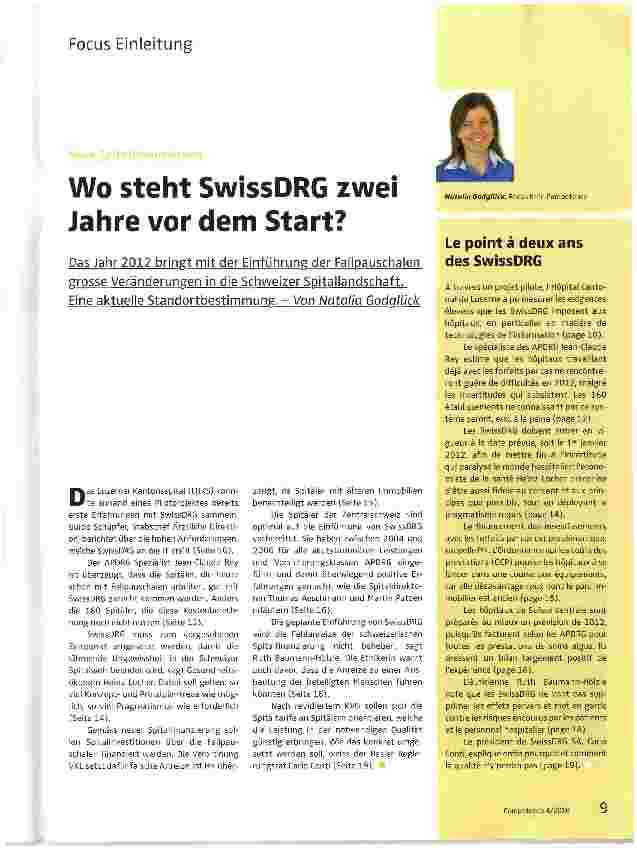 Vorschauseite 1: Wo steht SwissDRG zwei Jahre vor dem Start?