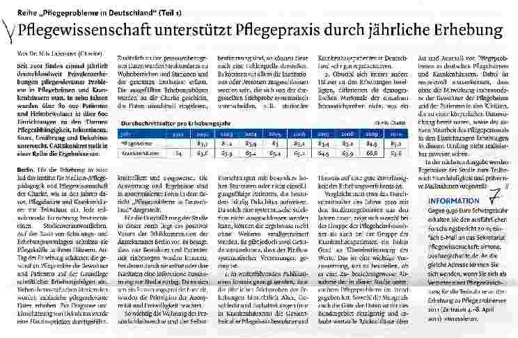 Vorschauseite 1: Pflegewissenschaft unterstützt Pflegepraxis durch jährliche Erhebung