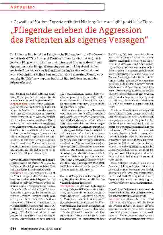 Vorschauseite 1: „Pflegende erleben die Aggression des Patienten als eigenes Versagen