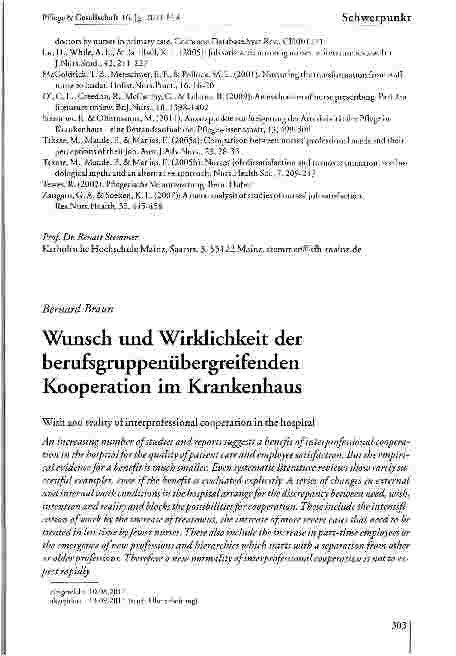 Vorschauseite 1: Wunsch und Wirklichkeit der berufsgruppenübergreifenden Kooperation im Krankenhaus