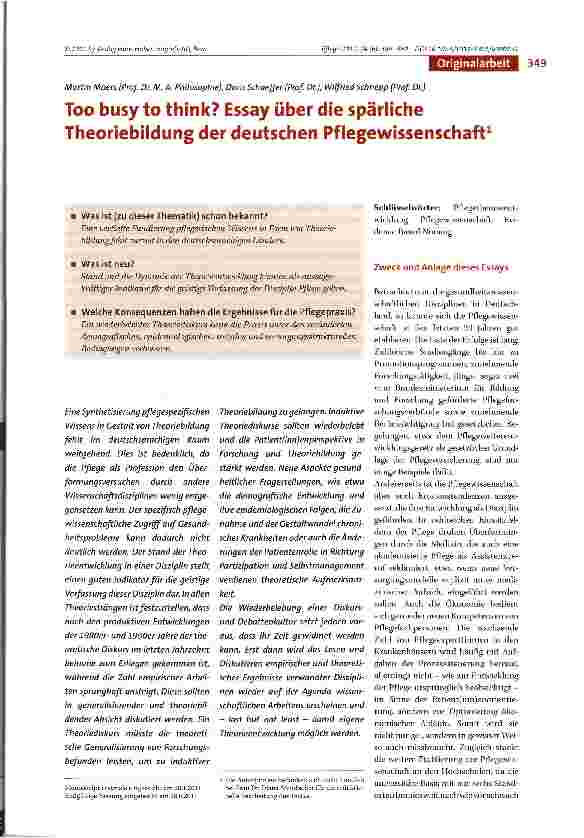 Vorschauseite 1: Top busy to think? Essay über die spärliche Theoriebildung der deutschen Pflegewissenschaft1