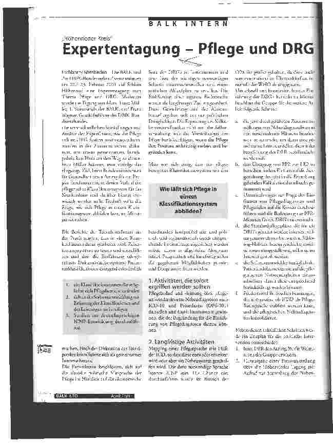 Vorschauseite 1: Expertentagung - Pflege und DRG