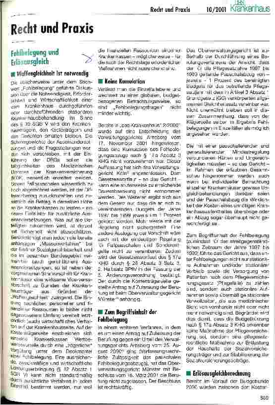 Vorschauseite 1: Recht und Praxis Fehlbelegung und Erlösausgleich