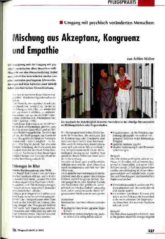 Vorschauseite 1: Mischung aus Akzeptanz, Kongruenz und Empathie Umgang mit psychisch veränderten Menschen