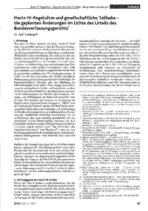 Vorschauseite 1: Hartz-IV-Regelsätze und gesellschaftliche Teilhabe die geplanten Änderungen im Lichte des Urteils des Bundesverfassungsgerichts