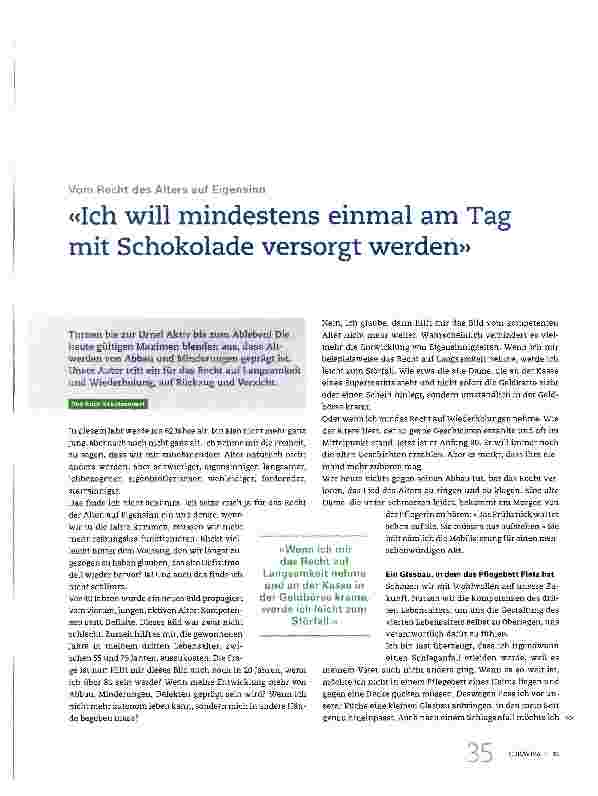 Vorschauseite 1: «Ich will mindestens einmal am Tag mit Schokolade versorgt werden»
