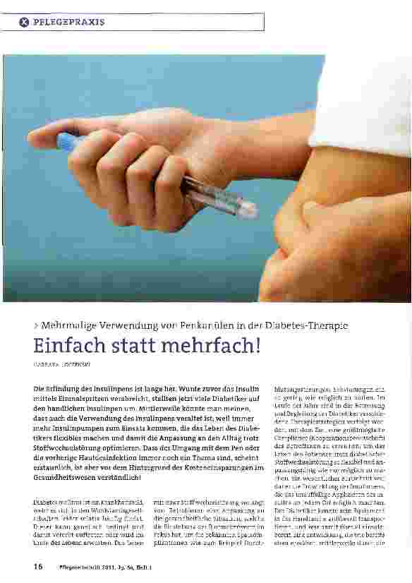 Vorschauseite 1: Mehrmalige Verwendung von Penkanülen in der Diabetes-TherapieEinfach statt mehrfach!