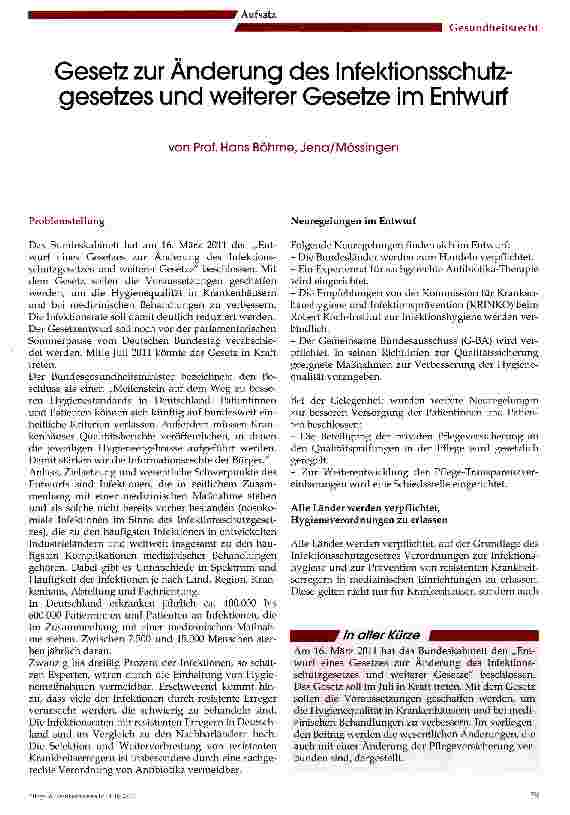 Vorschauseite 1: Gesetz zur Änderung des Infektionsschutzgesetzes und weiterer Gesetze im Entwurf