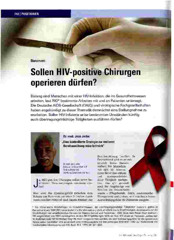 Vorschauseite 1: Sollen HIV-positive Chirurgen operieren dürfen?
