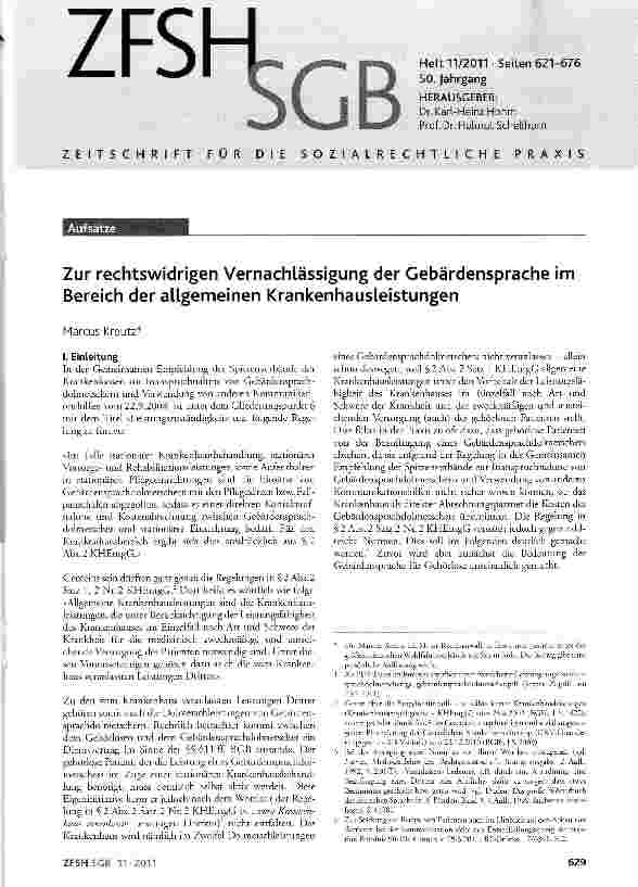 Vorschauseite 1: Zur rechtswidrigen Vernachlässigung der Gebärdensprache im Bereich der allgemeinen Krankenhausleistungen
