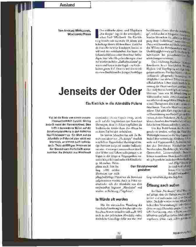 Vorschauseite 1: Jenseits der Oder Ein Einblick in die Altenhilfe Polens