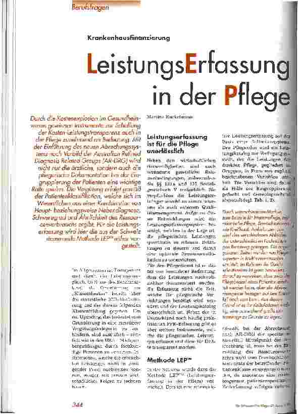 Vorschauseite 1: LeistungsErfassung in der Pflege Krankenhausfinanzierung