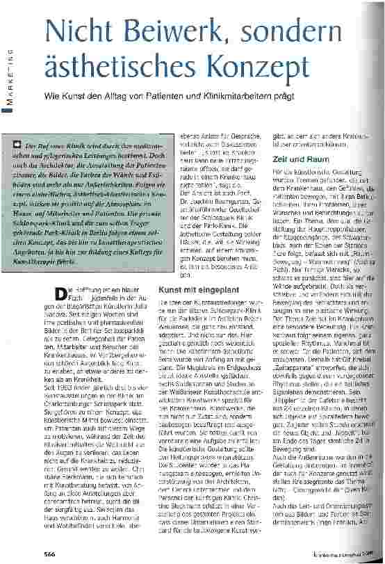 Vorschauseite 1: Nicht Beiwerk, sondern ästhetisches Konzept Wie Kunst den Alltag von Patienten und Klinikmitarbeitern prägt