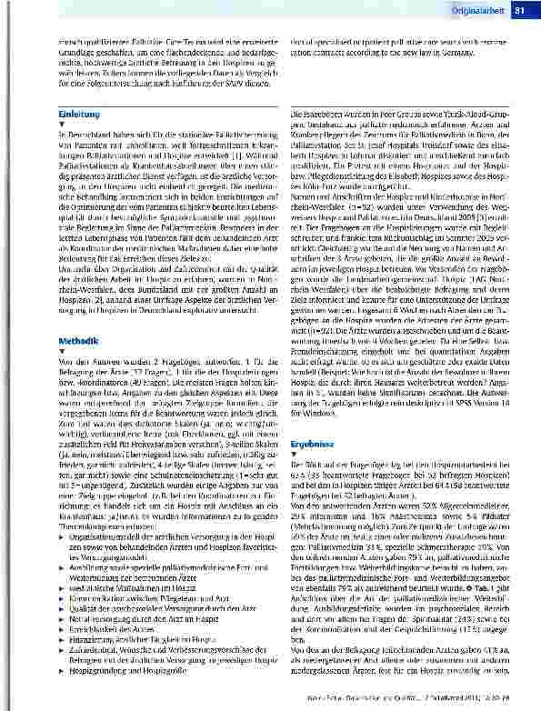 Vorschauseite 2: Organisation und Qualität der ärztlichen Versorgung in den Hospizen in NRW vor Einführung der Spezialisierten Ambulanten Palliatiwersorgung (SAPV)