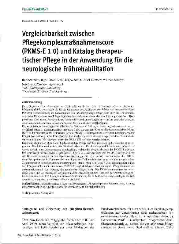 Vorschauseite 1: Vergleichbarkeit zwischen Pflegekomplexmaßnahmenscore (PKMS-E 1. 0) und Katalog therapeutischer Pflege in der Anwendung für die neurologische Frührehabilitation