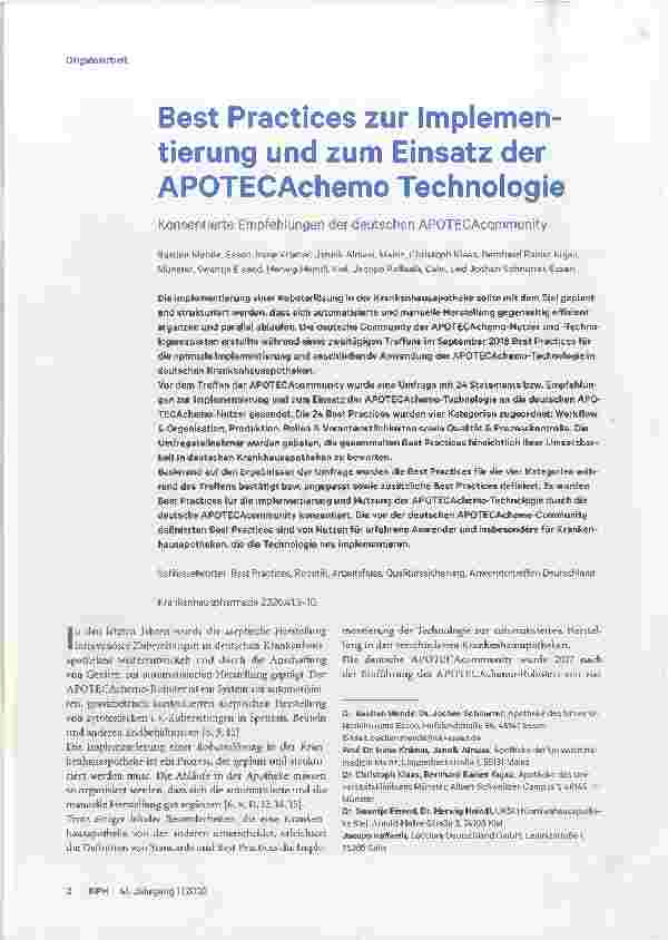 Vorschauseite 1: Best Practices zur Implementierung und zum Einsatz der APOTECAchemo Technologie