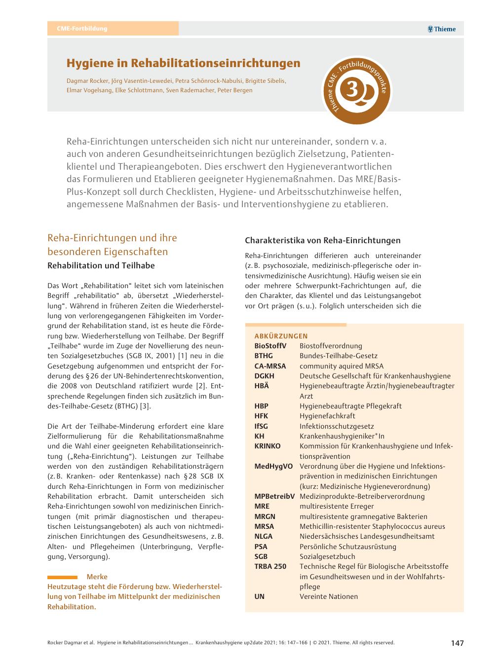 Vorschauseite 1: Hygiene in Rehabilitations-einrichtungen