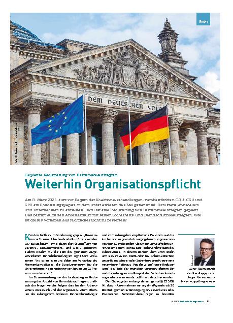 Vorschauseite 1: Geplante Reduzierung von Betriebsbeauftragten Weiterhin Organisationspflicht