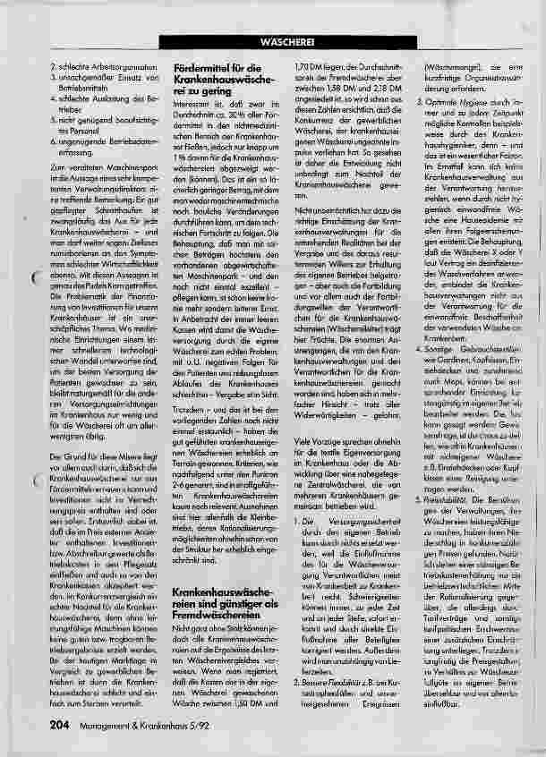 Vorschauseite 2: Wäschereinigung in der Krankenhauswäscherei oder Vergabe? Aufwand für Wäscherei und Lebensmittel ist gleich hoch