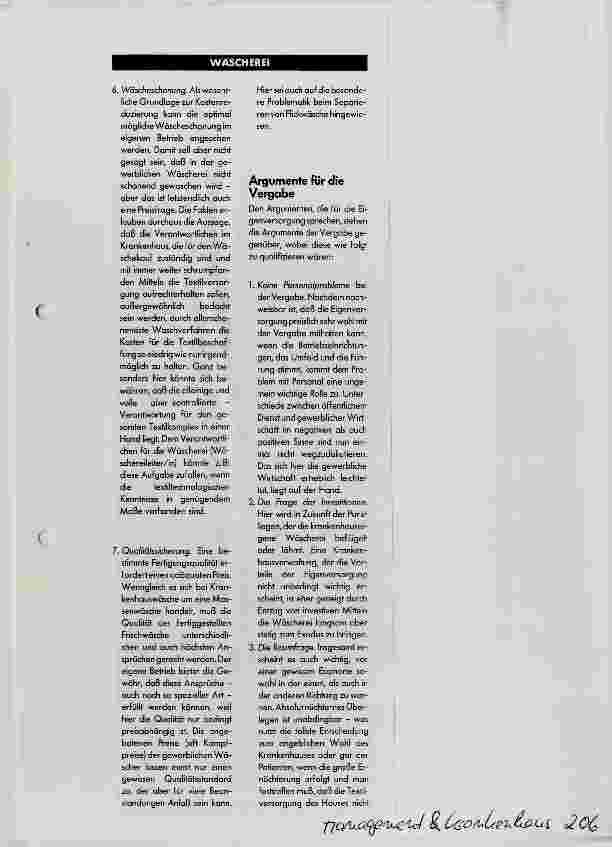Vorschauseite 3: Wäschereinigung in der Krankenhauswäscherei oder Vergabe? Aufwand für Wäscherei und Lebensmittel ist gleich hoch