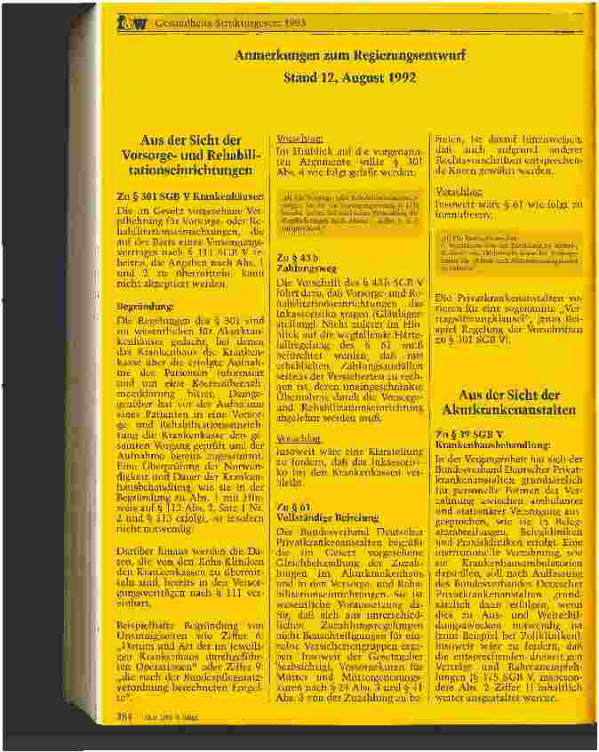 Vorschauseite 4: Gesundheitsstrukturgesetz 1993 Mitteilungen des Bundesverbandes Deutscher Privatkrankenanstalten