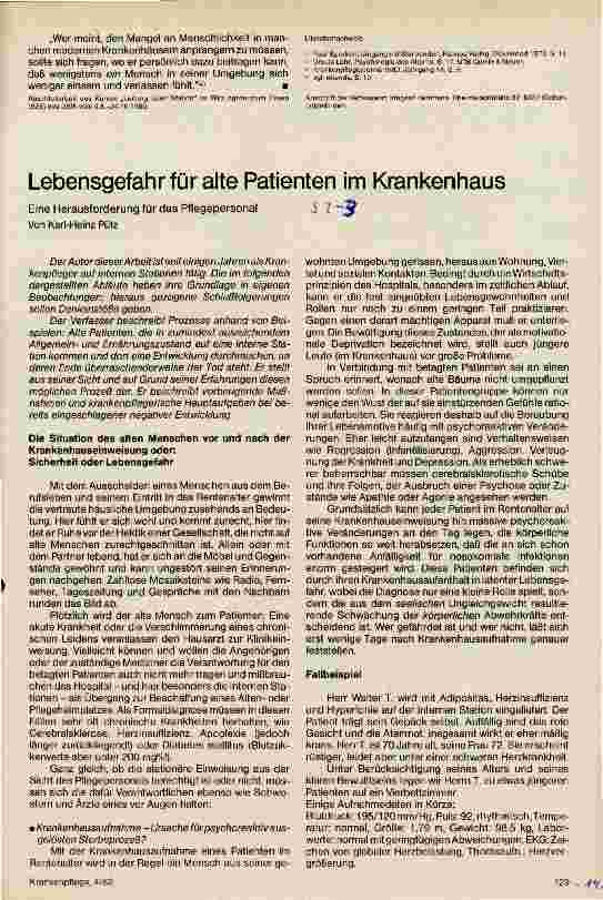 Vorschauseite 1: Lebensgefahr für alte Patienten im Krankenhaus