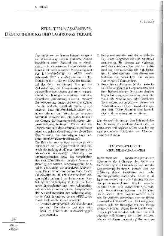 Vorschauseite 1: Rekrutierungsmanöver, Druckerhöhung und Lagerunstherapie