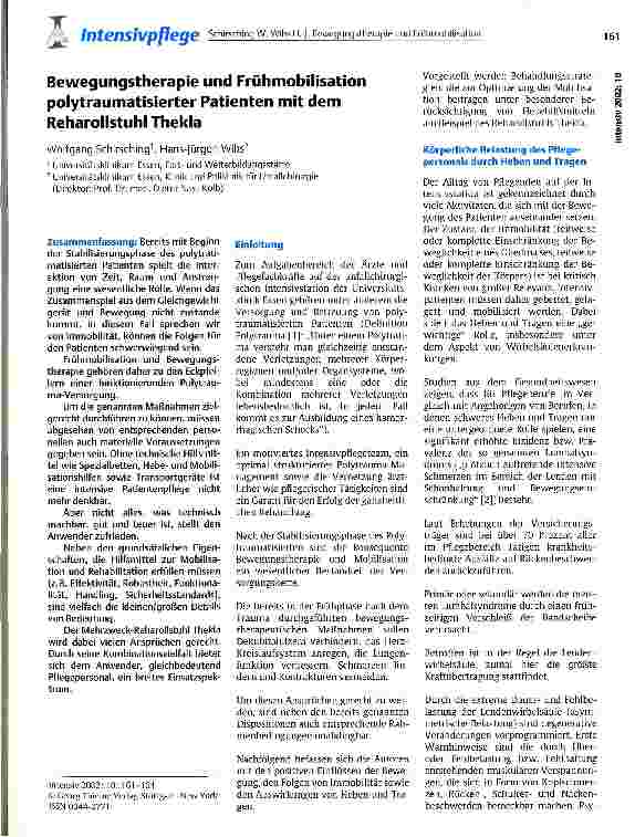 Vorschauseite 1: Bewegungstherapie und Frühmobilisation polytraumatisierter Patienten mit dem Reharollstuhl Thekla