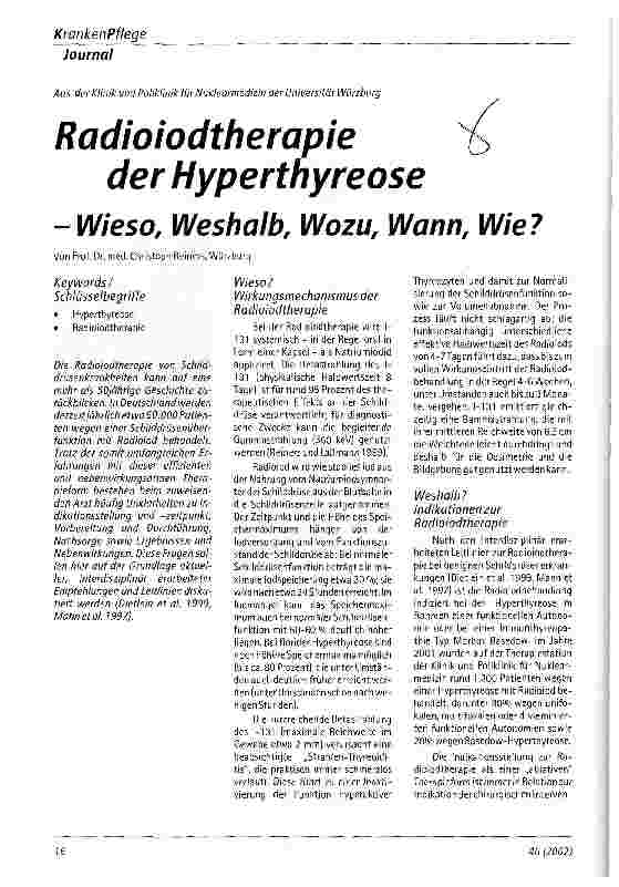 Vorschauseite 1: Radioiodtherapie der Hyperthyreose - Wieso, Weshalb, Wozu, Wann, Wie?