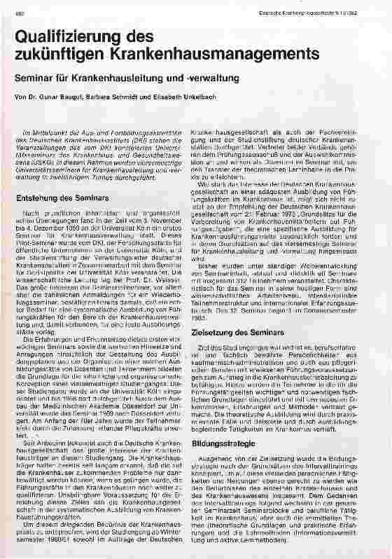 Vorschauseite 1: Qualifikation des zukünftigen Krankenhausmanagement