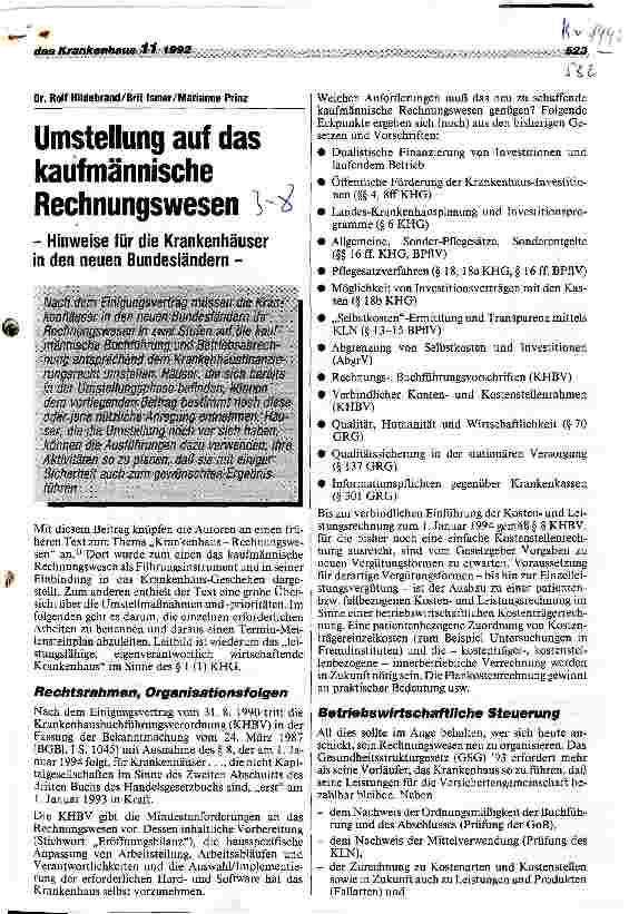 Vorschauseite 1: Umstellung auf das kaufmännische Rechnungswesen Hinweise für die Krankenhäuser in den neuen Bundesländern