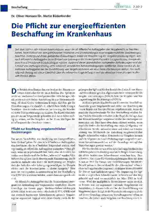 Vorschauseite 1: Die Pflicht zur energieeffizienten Beschaffung im Krankenhaus