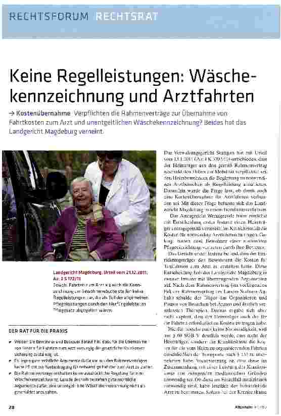 Vorschauseite 1: Keine Regelleistungen: Wäschekennzeichnung und Arztfahrten