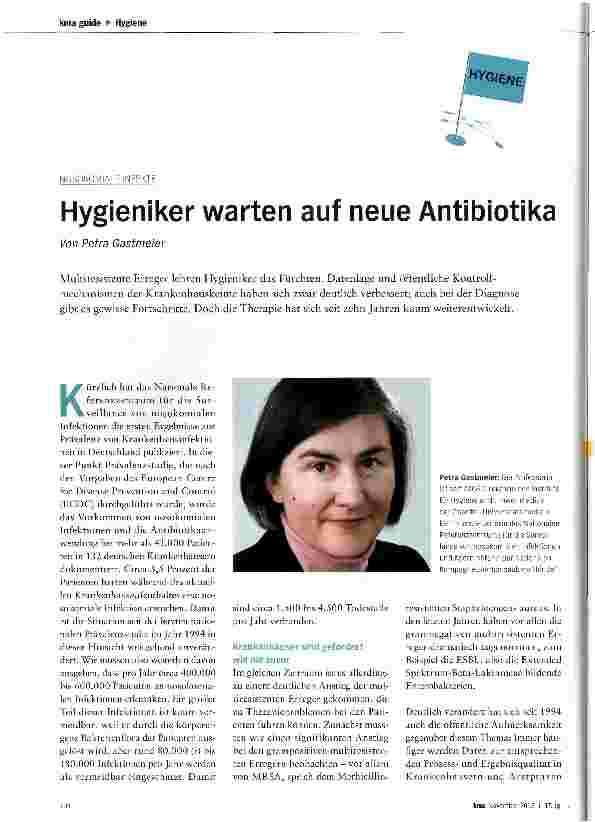 Vorschauseite 1: Hygieniker warten auf neue Antibiotika