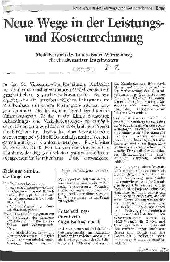 Vorschauseite 1: Neue Wege in der Leistungsund Kostenrechnung Modellversuch des Landes Baden-Württemberg