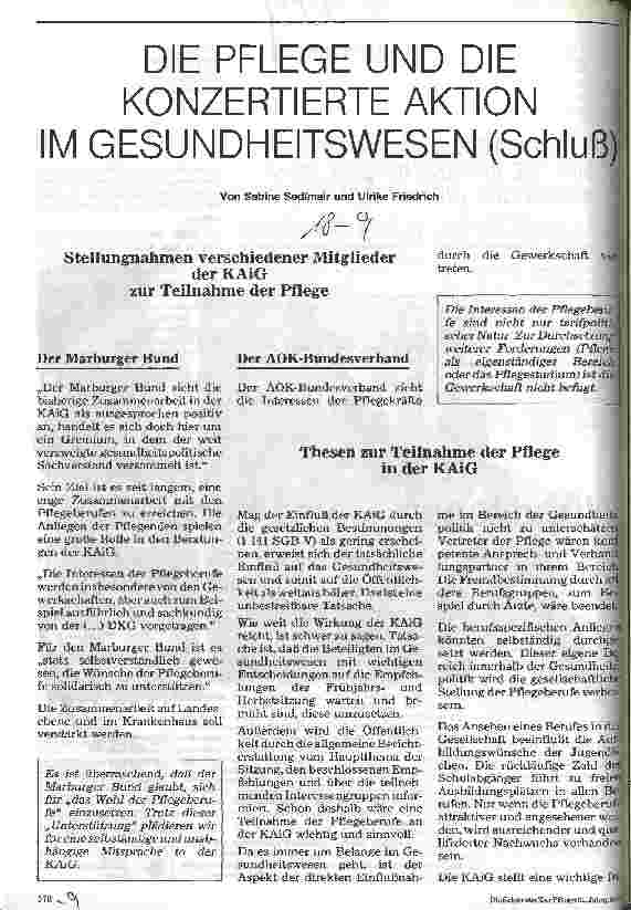 Vorschauseite 1: Die Pflege und die Konzertierte Aktion im Gesundheitswesen (Schluß)
