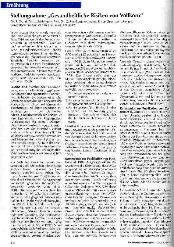 Vorschauseite 1: Stellungnahme Gesundheitliche Risiken von Vollkorn
