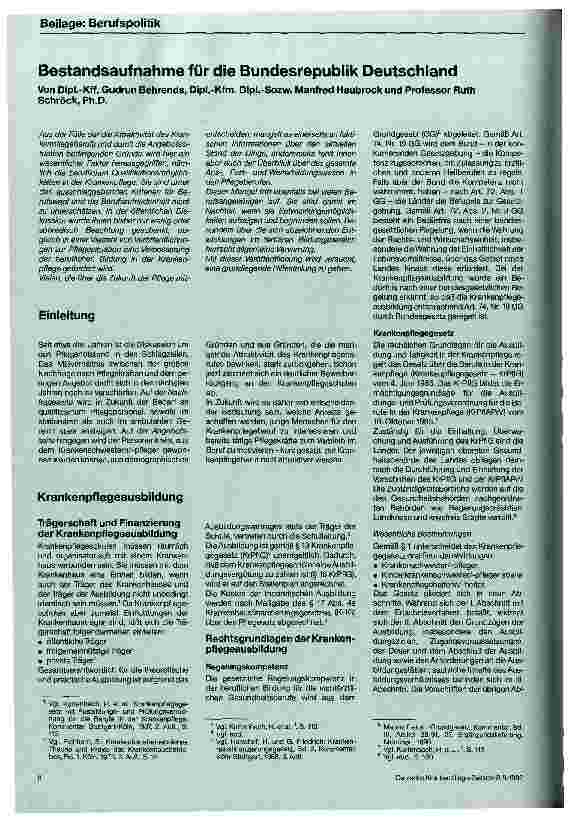 Vorschauseite 1: Qualifikationsstrukturen für die Pflegeberufe Bestandsaufnahme für die BRD
