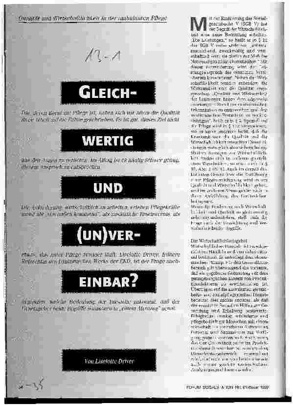 Vorschauseite 1: Gleichwertig und (un)vereinbar? Qualität und Wirtschaftlichkeit in der ambulanten Pflege