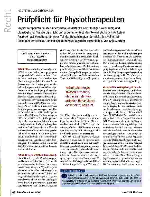 Vorschauseite 1: Prüfpflicht für Physiotherapeuten