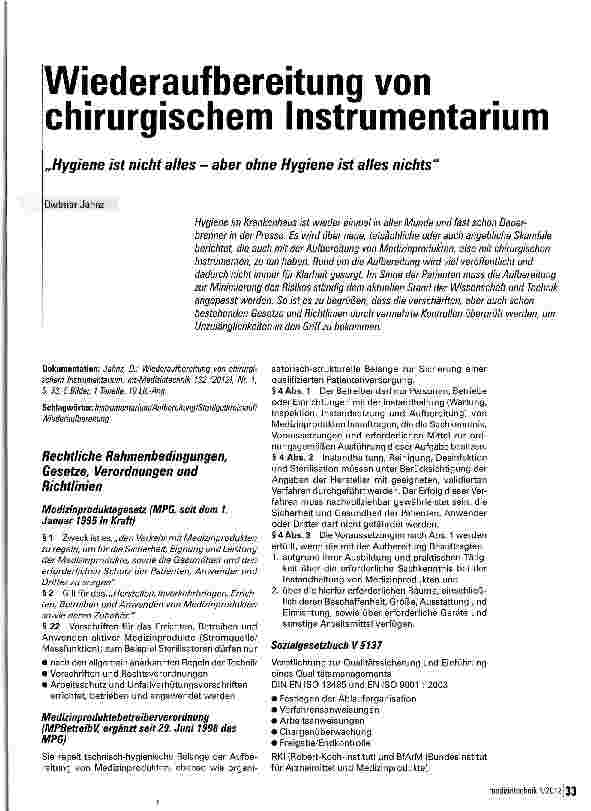 Vorschauseite 1: Wiederaufbereitung von chirurgischem Instrumentarium