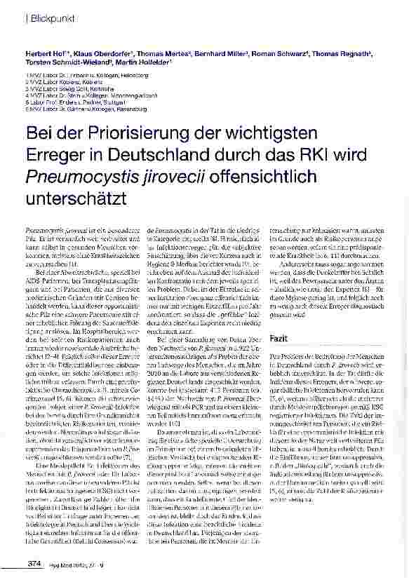 Vorschauseite 1: Bei der Priorisierung der wichtigsten Erreger in Deutschland durch das RKI wird Pneumocystis jirovecii offensichtlich unterschätzt