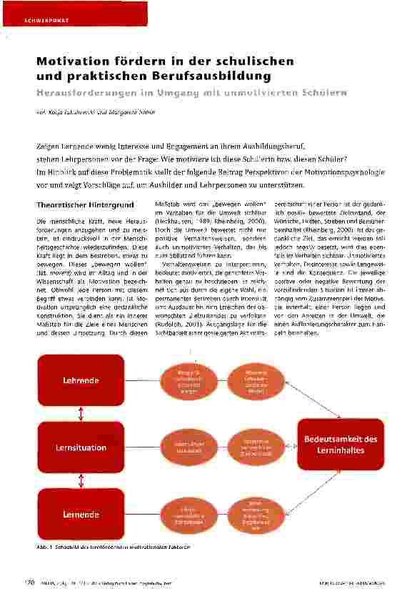 Vorschauseite 1: Motivation fördern in der schulischen und praktischen Berufsausbildung